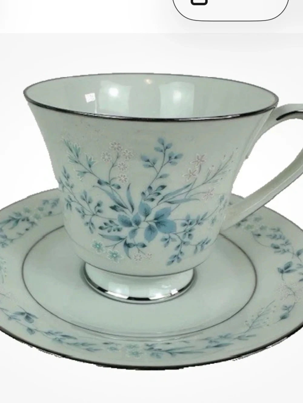 Noritake Carolyn 2693 Footed Cup & Saucer Blue, Pink Flowers VTG